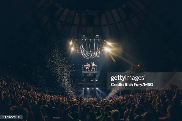 Charli xcx and Troye Sivan perform during the sold-out "Charli xcx and Troye Sivan present: Sweat" tour stop at Madison Square Garden on September...