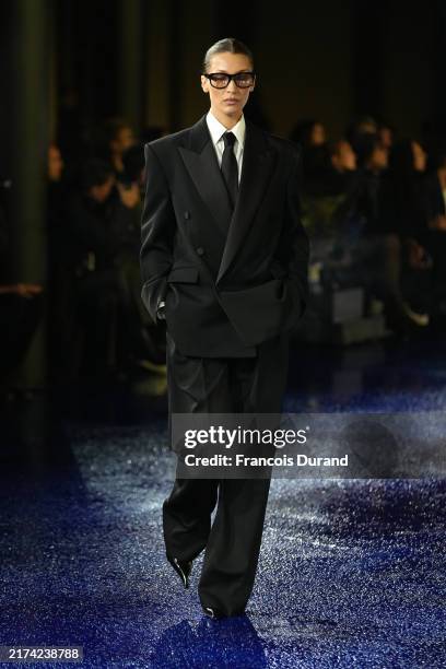 Bella Hadid walks the runway during the Saint Laurent Womenswear Spring-Summer 2025 show as part of Paris Fashion Week on September 24, 2024 in...
