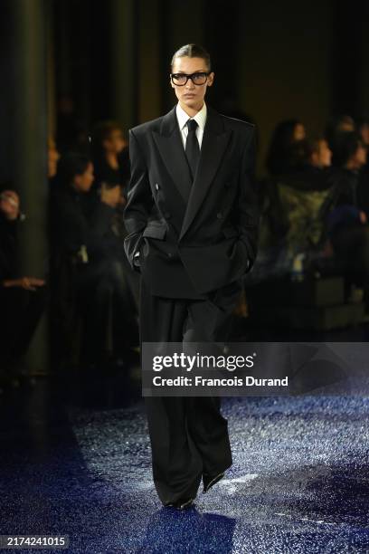 Bella Hadid walks the runway during the Saint Laurent Womenswear Spring-Summer 2025 show as part of Paris Fashion Week on September 24, 2024 in...