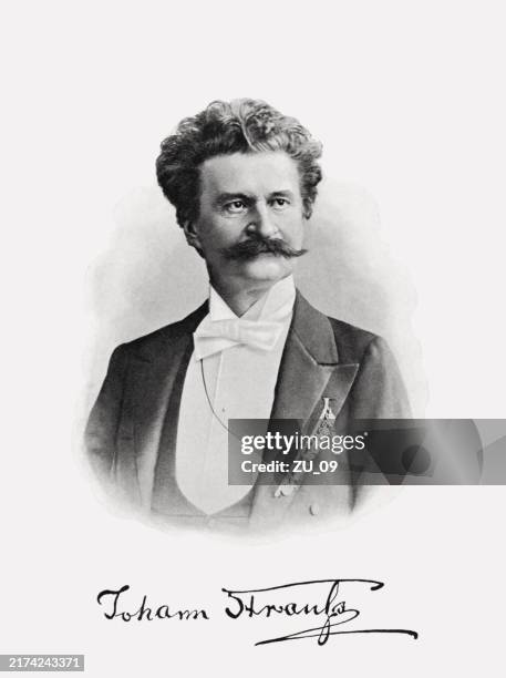 johann strauss jr. (1825-1899), austrian composer, wood engraving, published 1900 - austrian culture stock illustrations