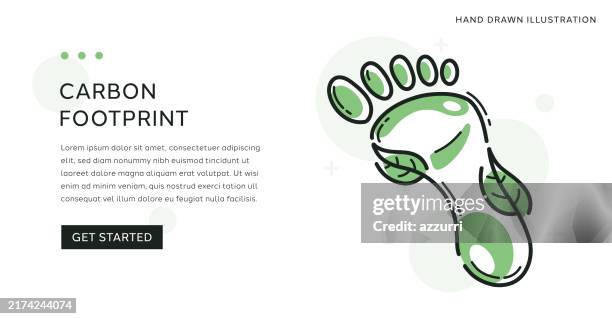 carbon footprint web-banner-vorlage mit handgezeichneter illustration - treibhausgas stock-grafiken, -clipart, -cartoons und -symbole