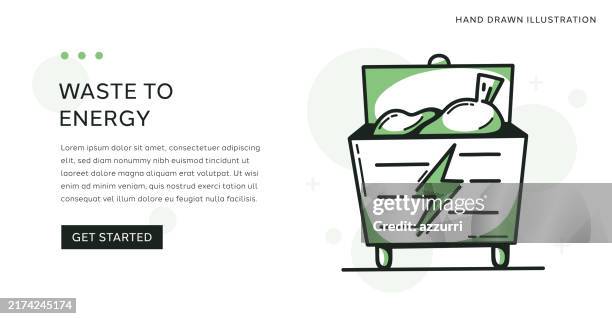 waste to energy web banner template with hand drawn illustration - chimney clean stock illustrations