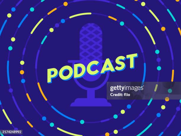 stockillustraties, clipart, cartoons en iconen met podcasting microphone audio circle wave lines background - speech background