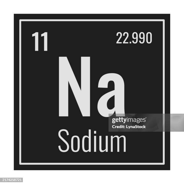 sodium symbol. chemical element of the periodic table. vector illustration isolated on white background. glass sign. - sodium stock illustrations