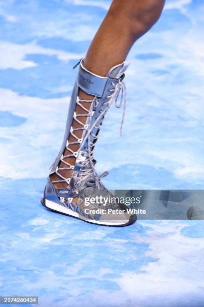 Model, shoe detail, walks the runway during the Christian Dior Womenswear Spring-Summer 2025 show as part of Paris Fashion Week on September 24, 2024...