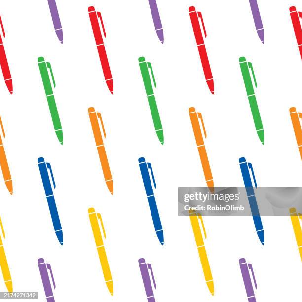 ilustrações de stock, clip art, desenhos animados e ícones de ball point pens seamless pattern - caneta esferográfica