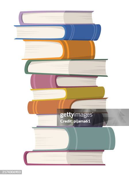 stapel bücher in bunten covers - bibliothek stock-grafiken, -clipart, -cartoons und -symbole