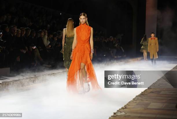 Models walk the runway at the McQueen Spring/Summer 2025 show during Paris Fashion Week on September 28, 2024 in Paris, France.