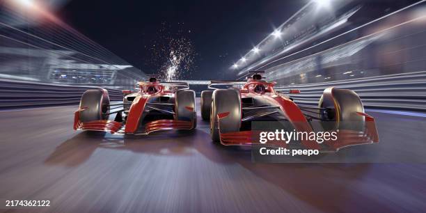 racing cars close together on racetrack - racing driver stock pictures, royalty-free photos & images