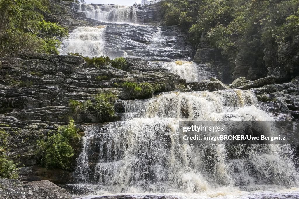Beautiful cascading waterfall in Caraca natural park, Minas Gerais, Brazil, South America