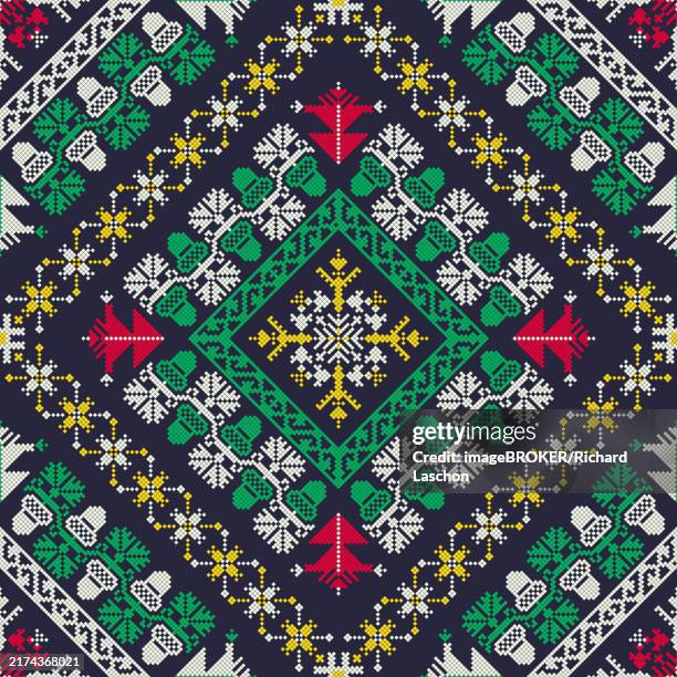 decorative repeating pattern inspired by traditional russian embroidery - cladding stock illustrations