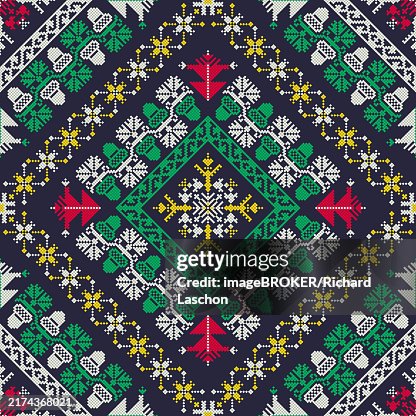 Decorative repeating pattern inspired by traditional Russian embroidery Decorative repeating pattern inspired by traditional Russian embroidery