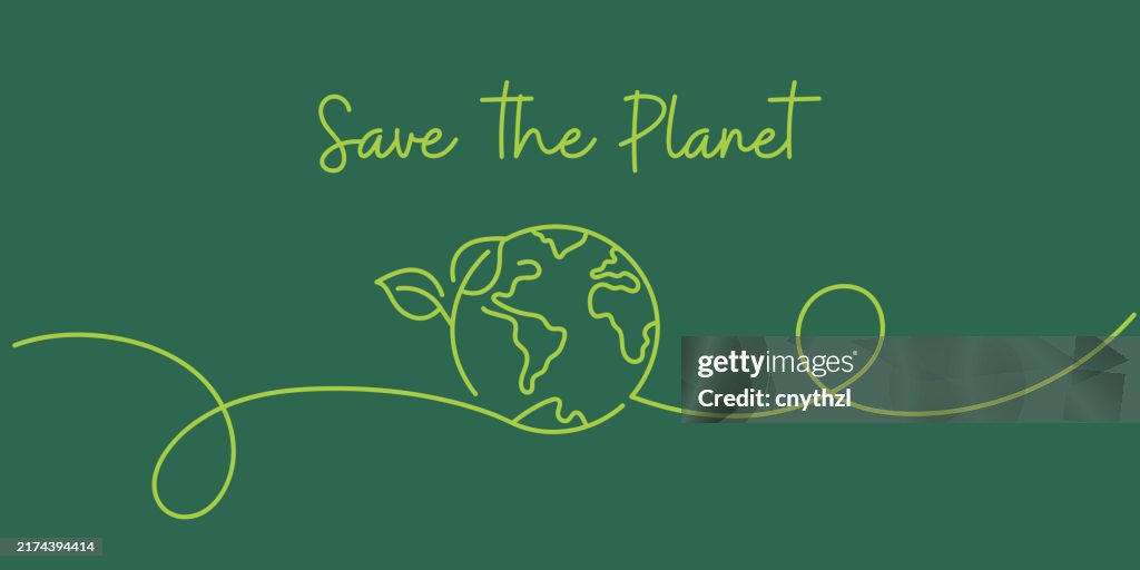 Durchgehende Strichzeichnung des Save the Planet-Konzepts. Handgezeichnete Symbol-Vektor-Illustration.