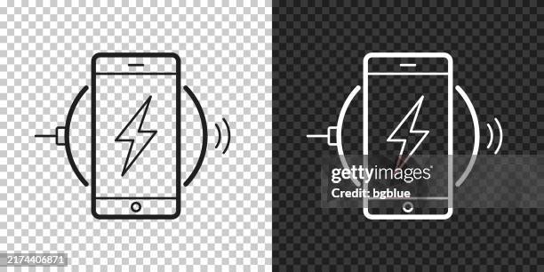 smartphone charging on wireless charger. icon for design on blank background - wireless charging stock illustrations