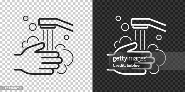 washing hands with soap and water. icon for design on blank background - hand cleaning icon stock illustrations