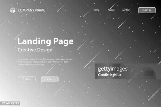 landing page template - trendy starry sky with gray gradient - black constellation pattern stock illustrations