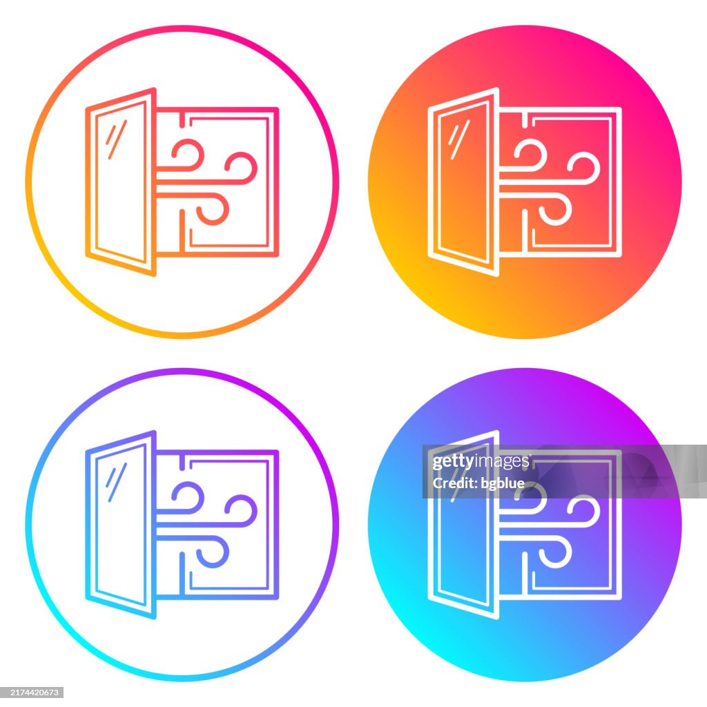Open window - Airing the room. Round icons with color gradients