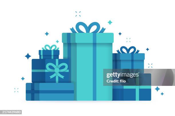 stockillustraties, clipart, cartoons en iconen met shopping gift giving present pile - kado