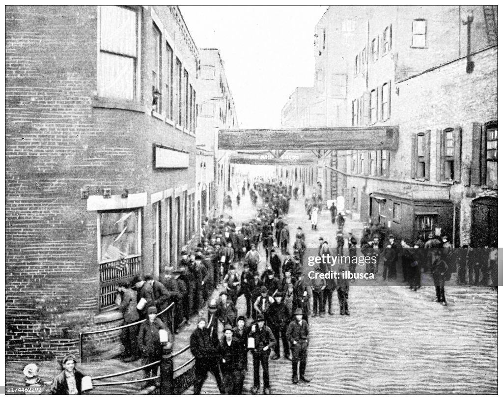 Antique image: Food industry, meat slaughterhouse, outdoors