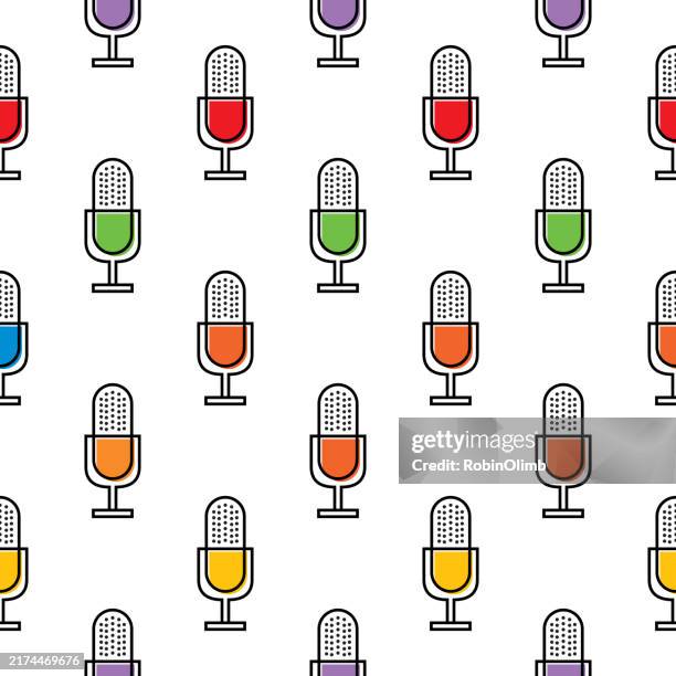 line art microphones seamless pattern - microphone background stock illustrations