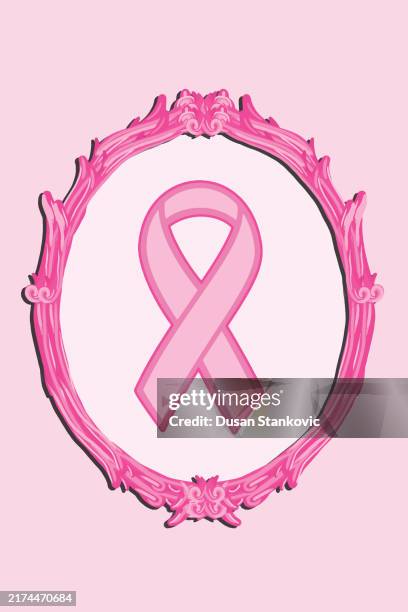 framed pink ribbon - breast cancer month - mammogram stock illustrations