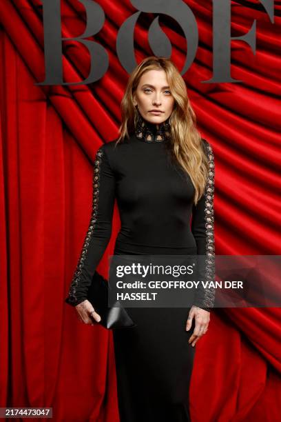 Model and actress Paris Jackson poses upon arrival ahead of The BoF 500 Gala at the Shangri-La Hotel in Paris, on the sidelines of the Paris Fashion...