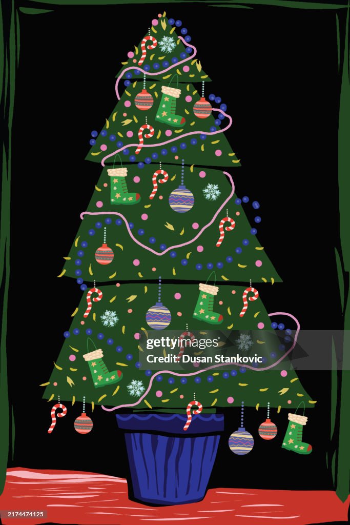 A traditional Christmas tree with ornaments