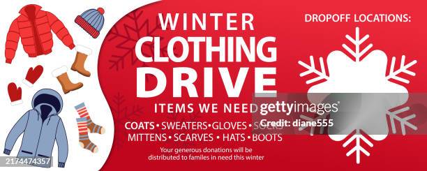 winter clothing donation web banner template. - donation box stock illustrations
