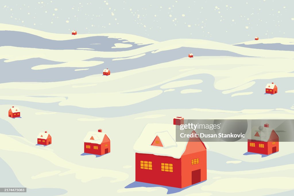 Lone and snow-covered village