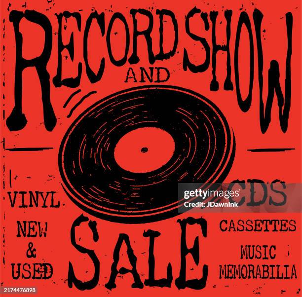 illustrazioni stock, clip art, cartoni animati e icone di tendenza di poster volantino retro record show in stile fotocopia punk zine modello di banner web pubblicitario disegnato a mano con ufo e raggio con dischi su carta colorata - genere musicale