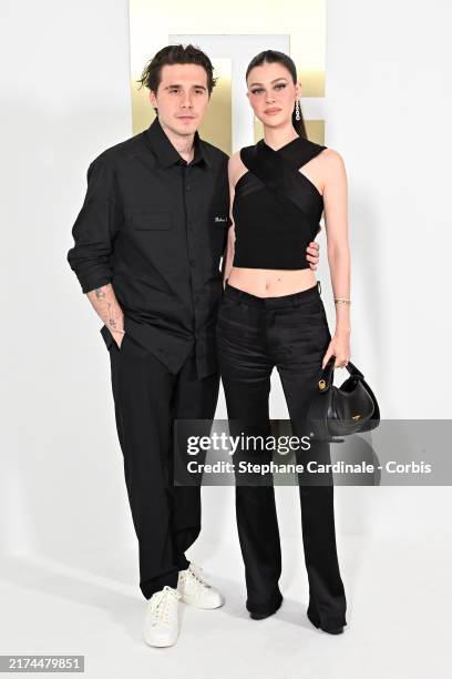 Brooklyn Beckham and Nicola Peltz attend the Balmain Womenswear Spring-Summer 2025 show as part of Paris Fashion Week on September 25, 2024 in Paris,...