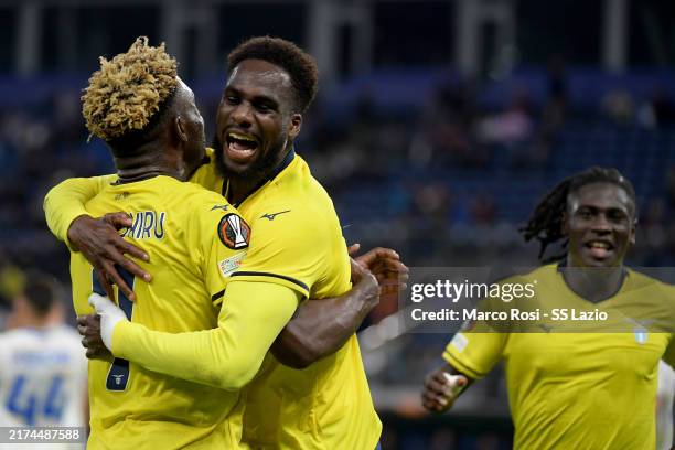 Boulaye Dia of SS Lazio celebrates a third goal with his team mates during the UEFA Europa League 2024/25 League Phase MD1 match between FC Dynamo...