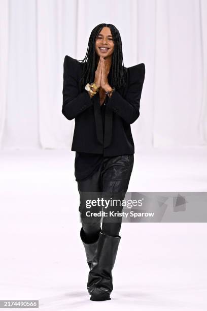 Designer Olivier Rousteing walks the runway during the Balmain Womenswear Spring-Summer 2025 show as part of Paris Fashion Week on September 25, 2024...