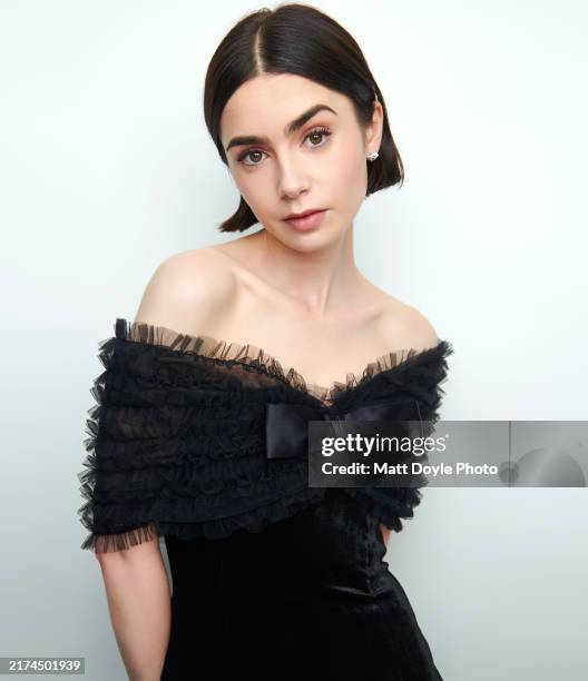 Actor Lily Collins poses for a portrait at the SAG-AFTRA Foundation Robin Williams Center on September 19, 2024 in New York City.