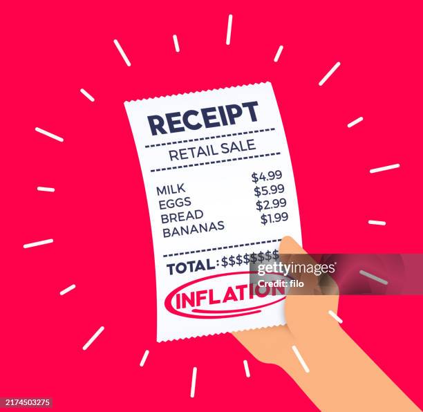 inflation shopping consumer retail sore purchase receipt - purchase-order-number stock illustrations