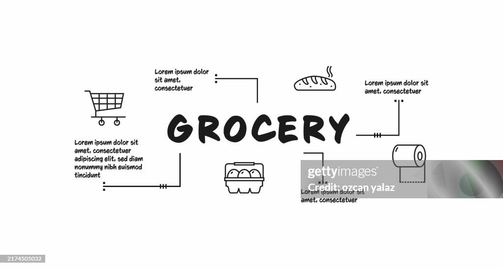 Grocery Concept, Line Style Vector Illustration