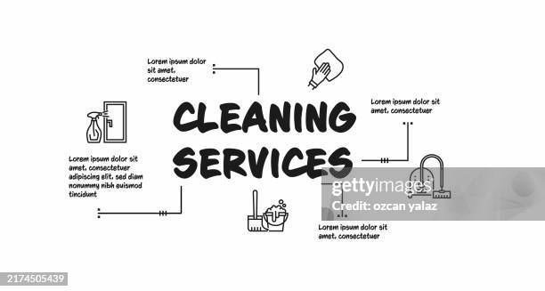 cleaning service concept, line style vector illustration. - kitchen garbage stock illustrations