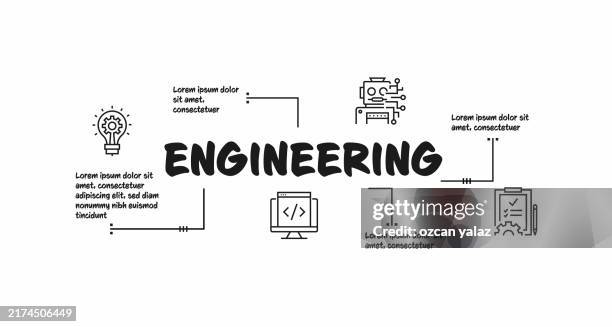 engineering concept, line style vector illustration - mining engineer stock illustrations