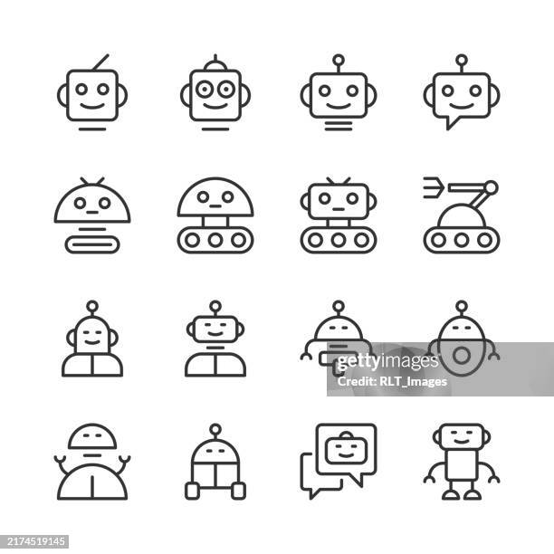 illustrations, cliparts, dessins animés et icônes de icônes de robot — série monoline - tête composition