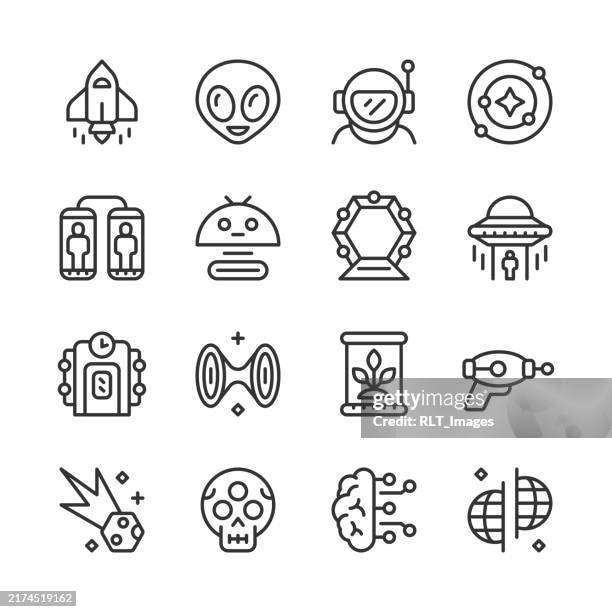 science fiction icons — monoline series - cloning stock illustrations