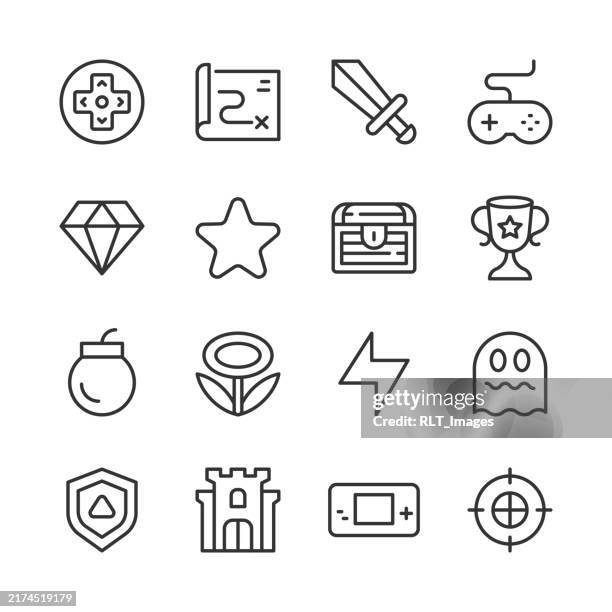 videospiel-ikonen — monoline-serie - verfolgen stock-grafiken, -clipart, -cartoons und -symbole