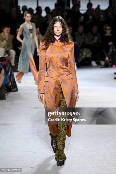 Model walks the runway during the Dries Van Noten Womenswear Spring-Summer 2025 show as part of Paris Fashion Week on September 25, 2024 in Paris,...