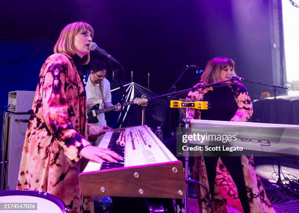 Jess Wolfe and Holly Laessig of Lucius perform at Michigan Lottery Amphitheatre on September 25, 2024 in Sterling Heights, Michigan.