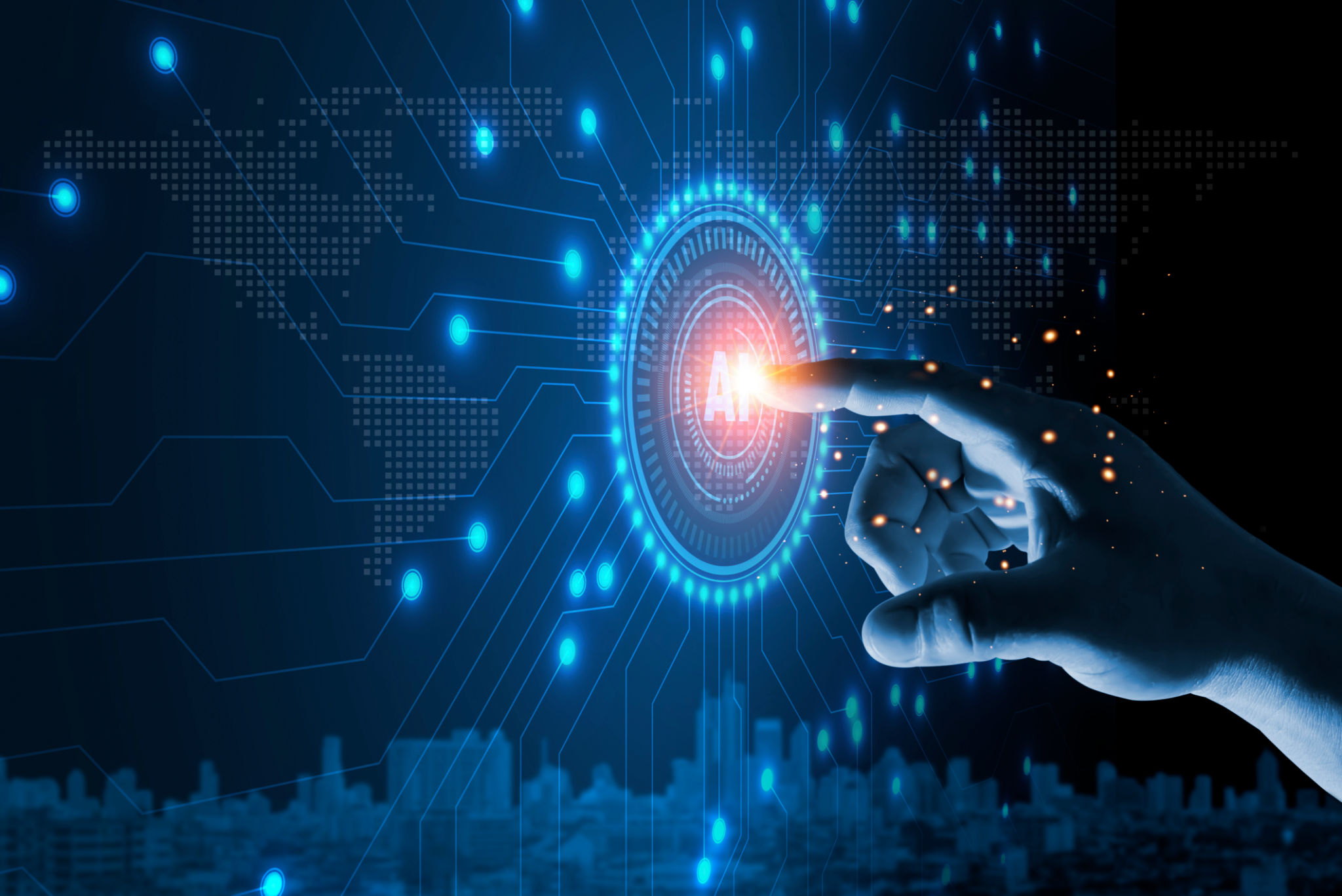 Artificial intelligence, AI circuit board, Business Analytics, Hand touching data with artificial intelligence on a virtual screen, hand finger touching data analysis, innovation and futuristic. Artificial intelligence, AI circuit board, Business Analytics, Hand touching data with artificial intelligence on a virtual screen, hand finger touching data analysis, innovation and futuristic.