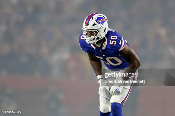 Greg Rousseau1920x1080 Greg Rousseau of the Buffalo Bills looks on during the first quarter ...