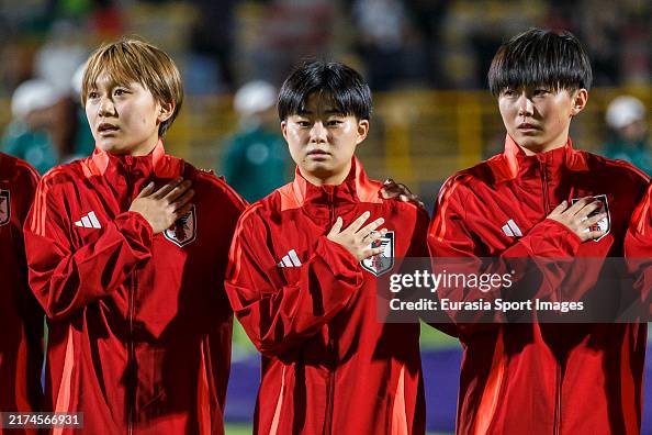 Shinomi Koyama, Miyu Matsunaga and Rihona Ujihara of Japan sing the ...