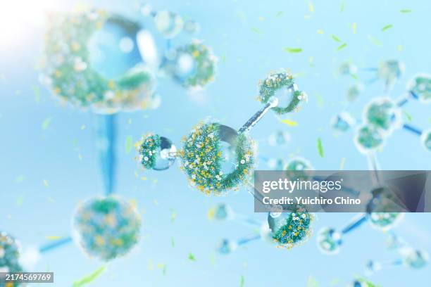 molecular structure model with grass and flower - mutation génétique photos et images de collection