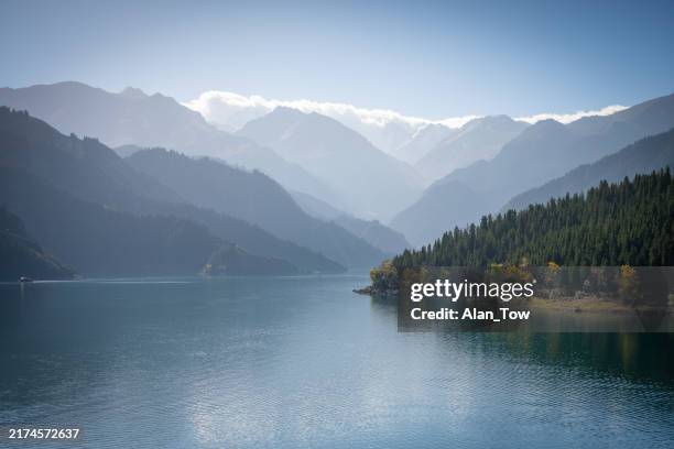 scenery of heaven tianshan tianchi lake in xinjiang, china - tien shan mountains stock pictures, royalty-free photos & images