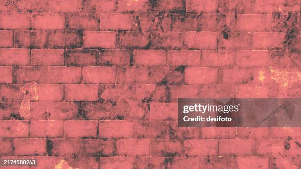 horizontal dull old weathered dark maroon, orange, red colored painted bricks on a brick wall vector background that is distressed damaged rough rustic - brick wall stock illustrations