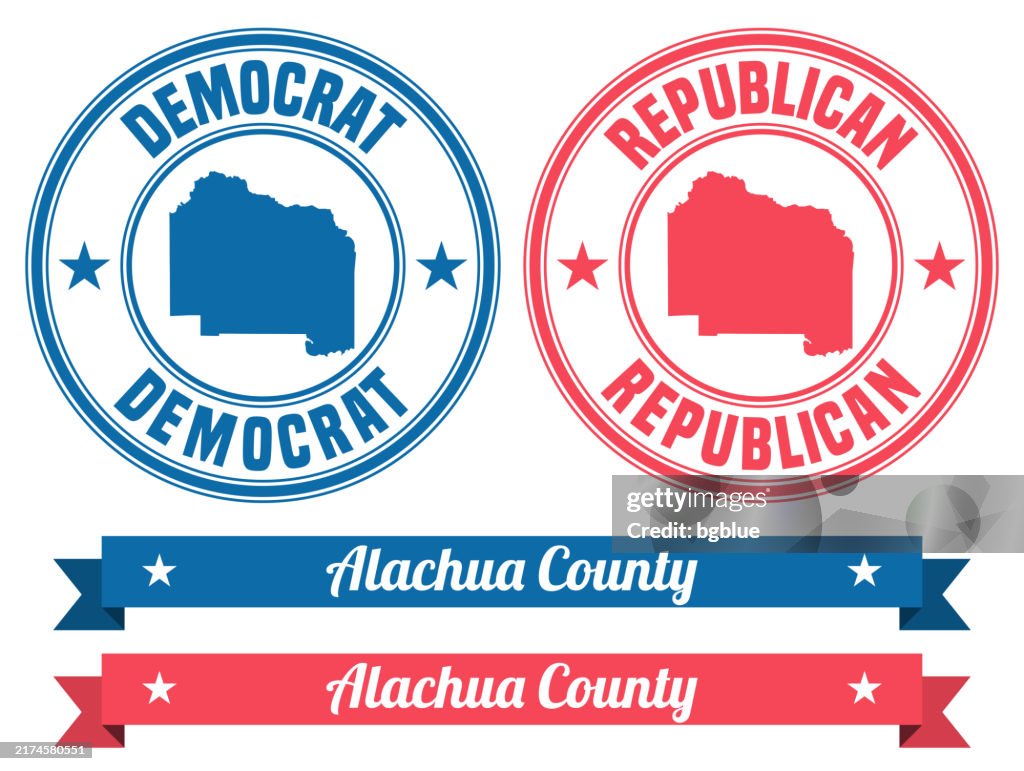 Alachua County, Florida. Map on rubber stamp with banner